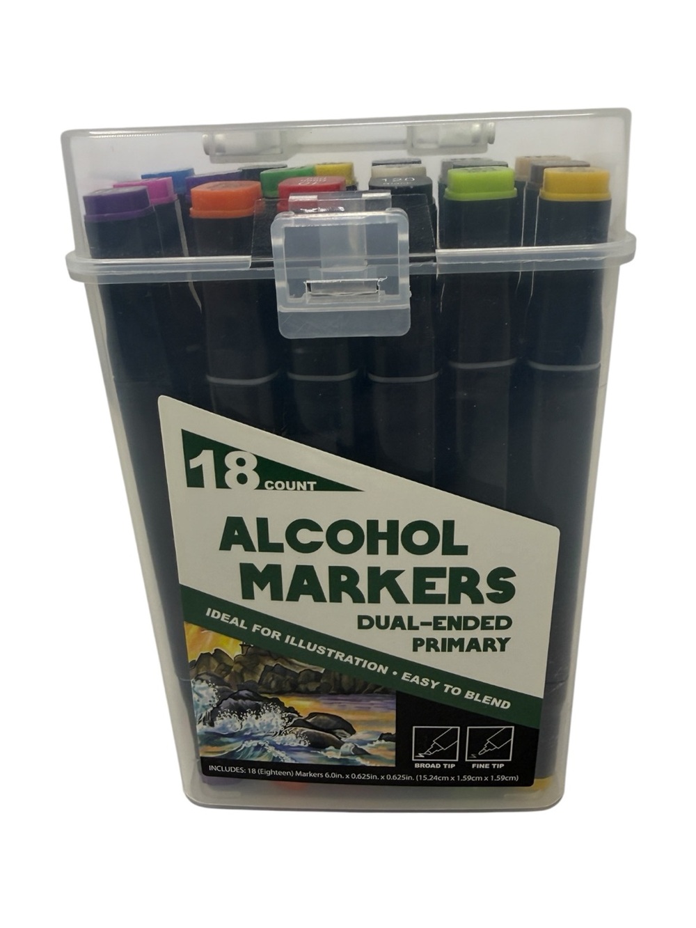 18 Count Primary Colors Dual-Ended Alcohol Markers Set